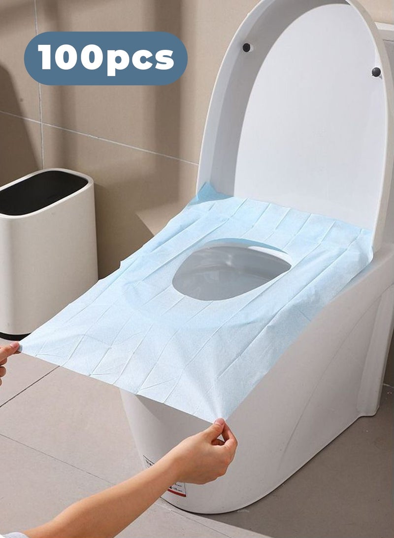 100pcs disposable toilet seat covers, toilet cushions, disposable toilet seat pads, thickened portable toilet pads, for children, made of wood pulp paper, toilet mat, blue - Image 1